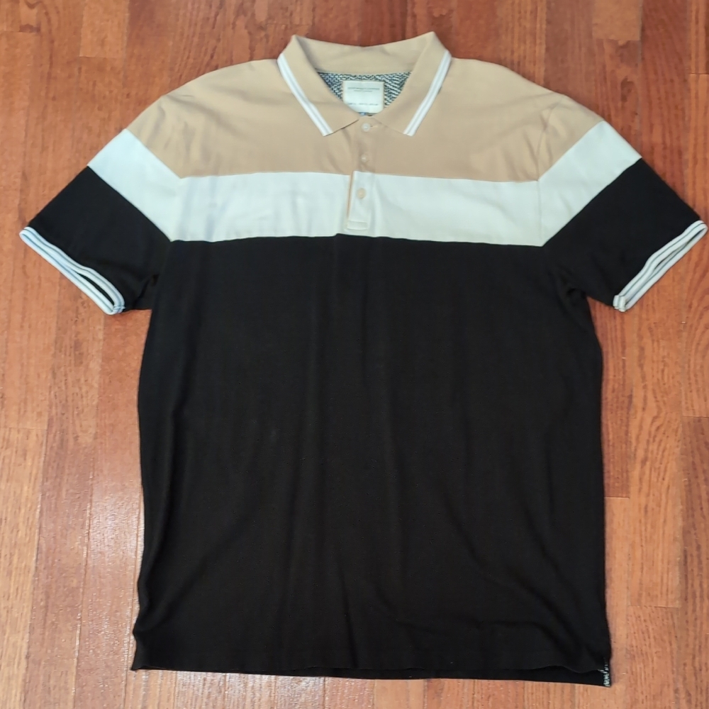 Denim & Flower Ricky Singh Men's Polo Shirt Size XL Black, White, and Tan